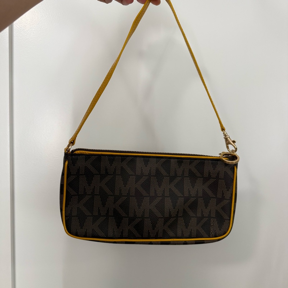Michael Kors Jet Set Mod Top Zip Brown and Yellow Little Purse